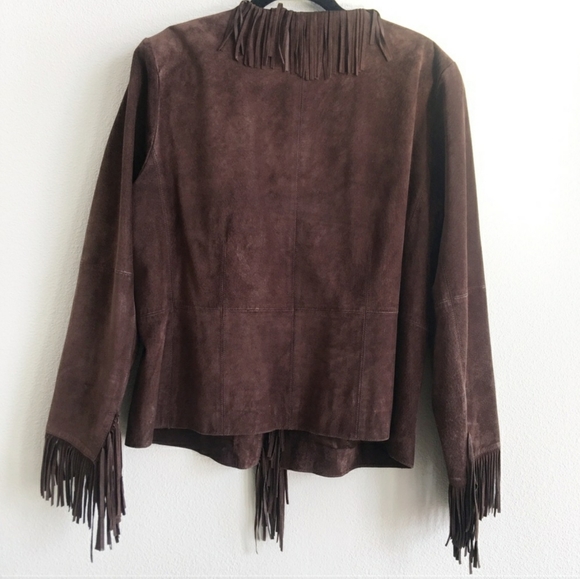 INC International Concepts Western Brown Suede boho festival Fringe Jacket 3X - Picture 3 of 8